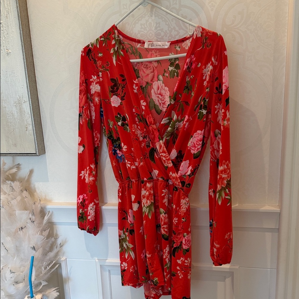 Honey Belle Red Floral Jumpsuit